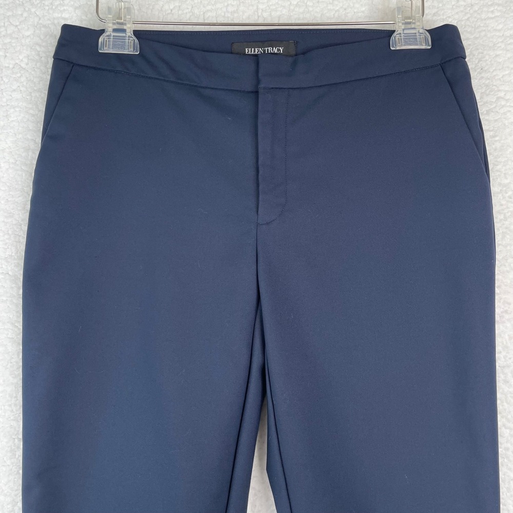 Ellen Tracy Navy Blue Tailored Ankle Pants Slim Fit Career Workwear Size 6 - Picture 2 of 10